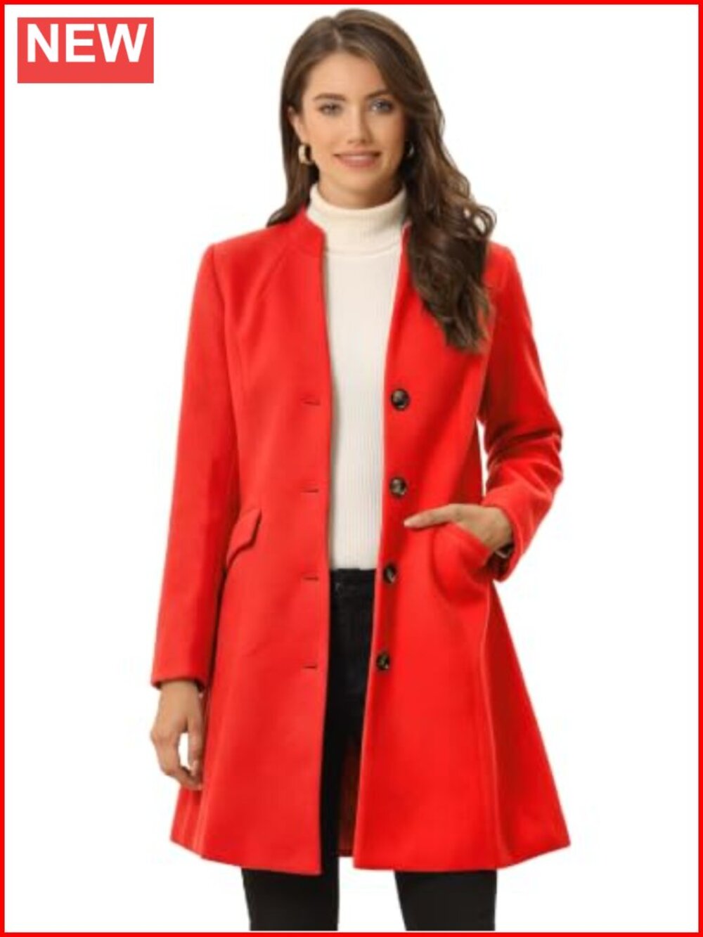 Women's Winter Pea Coat Elegant V Neck Single Breasted Long Coat